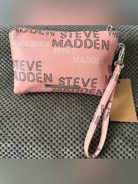 NWT Steve Madden Pink Logo Wristlet Clutch with Strap